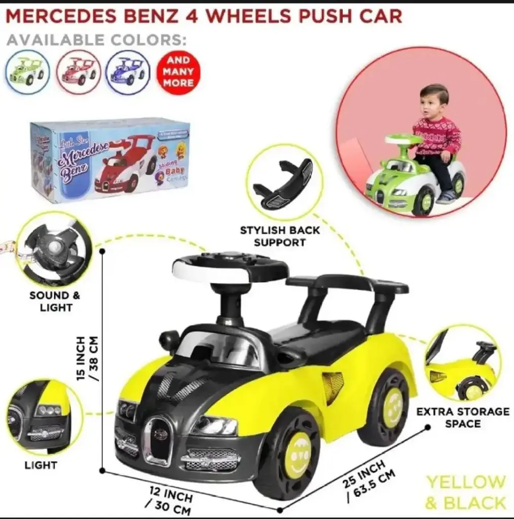 Mercedes Benz Kids Push Car, Fun Play For Toddlers comes with Flashing Light & Melody Music