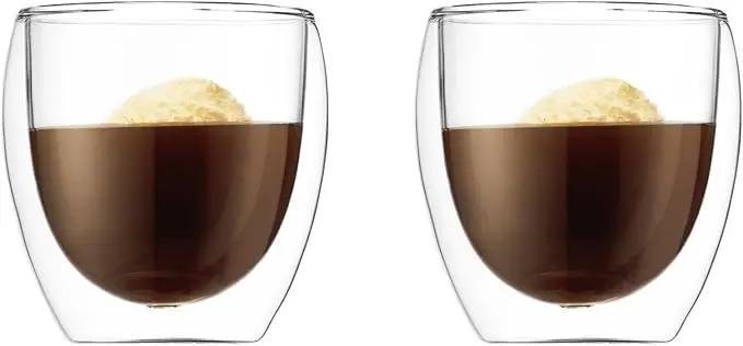 Bodum 2 Pack 8 oz Pavina Double Wall Glasses, High Heat Borosilicate | Clear
