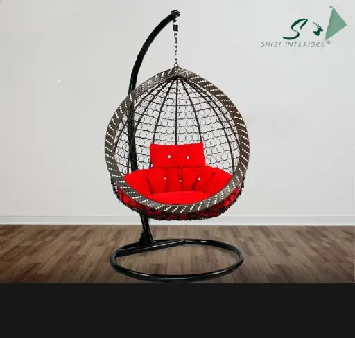 Shizi Hanging Swing Chair+Stand+Cushion For Adult- Brown Jhoola- Garden