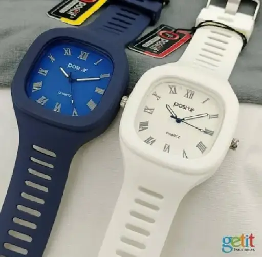 Pack of 2 Stylish Square Dial Smooth Silicon Straps