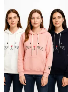 Aua n Co Winter Premium Fleece Cute Cat Pullover Hoodie for Women for Girls