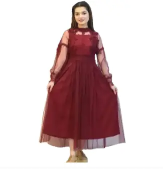 Lace Flower Net Long Maxi Dress for Women and Girls