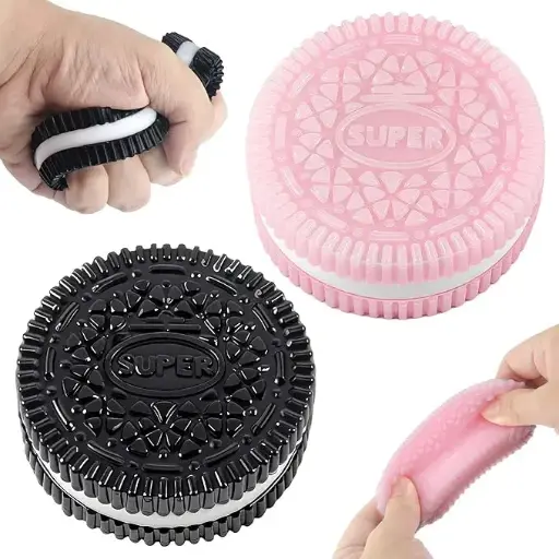 Sticky Cookie Squishies Fidget Toys Adults, Squeeze Toys Sensory Toys for Kids with Autism, Stress Balls for Adults Fidgets Birthday Gifts Party Favors for Kids(2 Pack Pink Black)