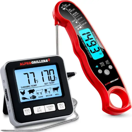 Alpha Grillers Instant Read Meat Thermometer for Cooking Grill and BBQ Griddle with Professional Digital Thermometer for Cooking