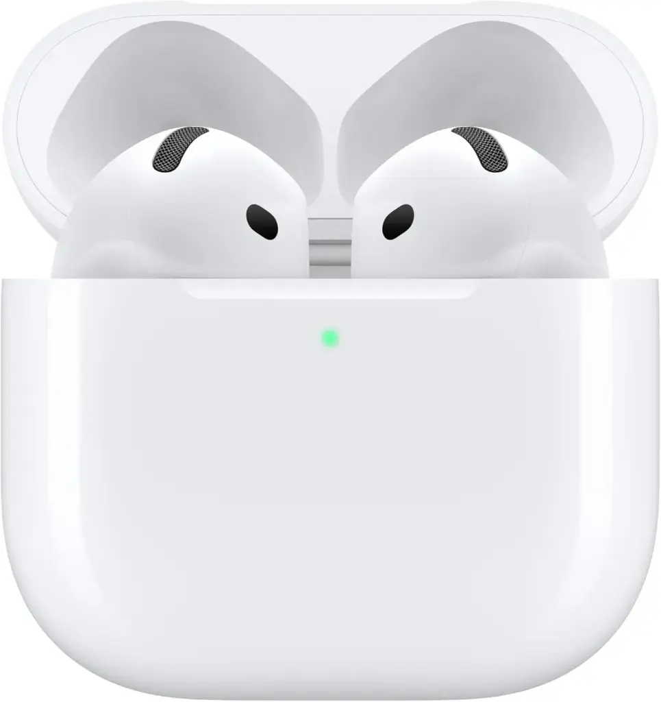 Apple AirPods 4 Wireless Earbuds, Bluetooth Headphones, Personalized Spatial Audio, Sweat and Water Resistant, USB-C Charging Case, H2 Chip, Up to 30 Hours of Battery Life, Effortless Setup for iPhone