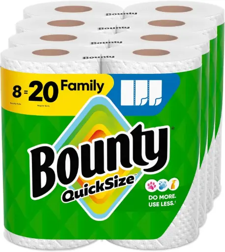 Bounty Quick Size Paper Towels, White, 8 Family Rolls = 20 Regular Rolls