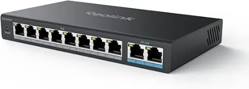 REOLINK PoE Switch with 8 PoE and 2 Gigabit Uplink Ports, Ideal for REOLINK RLN36 NVR and Power Over Ethernet IP Cameras, IEEE802.3af/at, Metal Casing, Desktop/Wall Mount, RLA-PS1