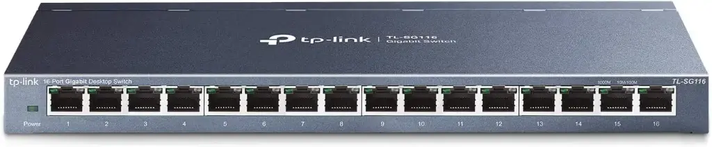 TP-Link 16 Port Gigabit Ethernet Network Switch, Desktop/ Wall-Mount, Fanless, Sturdy Metal w/ Shielded Ports, Traffic Optimization, Unmanaged (TL-SG116)